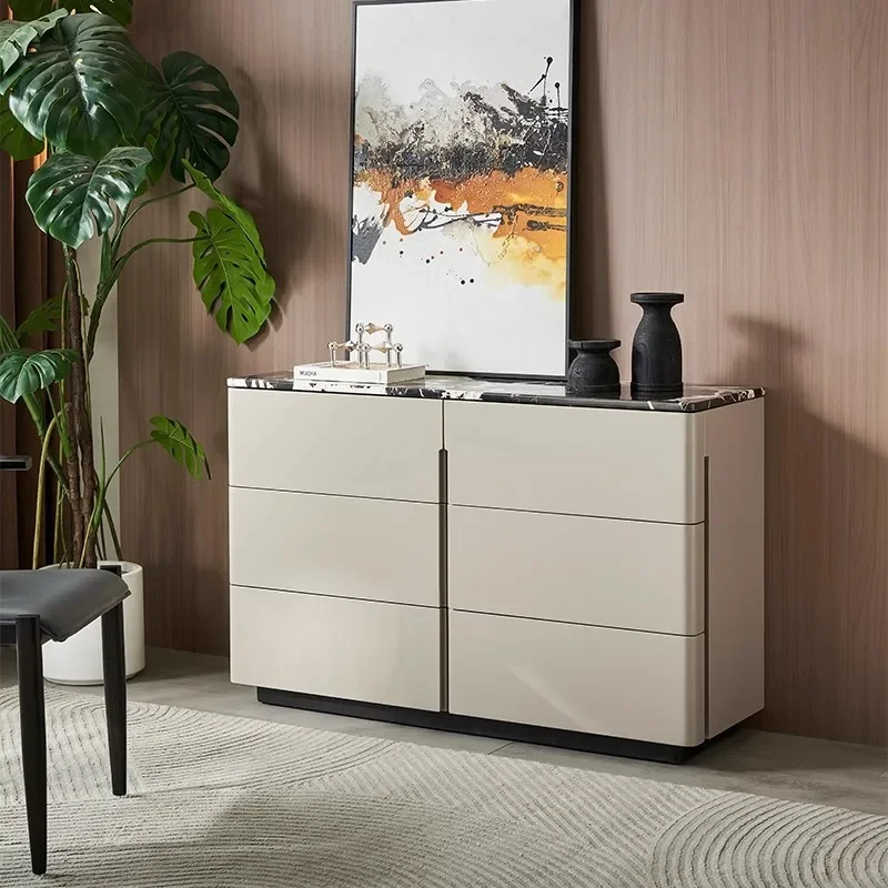 

Italian minimalist dining side cabinet light luxury natural marble high-end villa chest