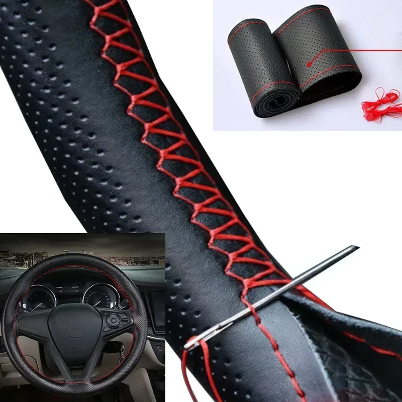 Autostuurhoes Naalden en gevlochten draad Kunstleer Autohoezen Suite 3-kleuren DIY-textuur Zachte auto-accessoires