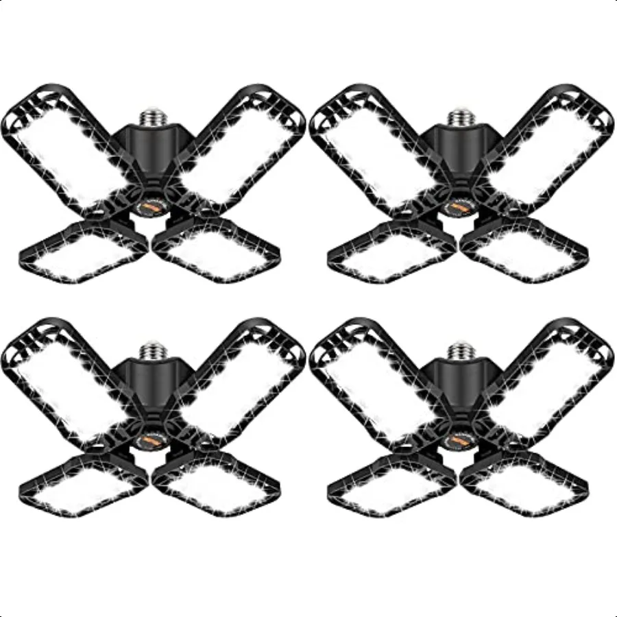 

LED Garage Light 4 Pack 120W Ultra Bright LED Shop Light with 4 Adjustable Panels 12000LM E26 E27 Base Deformable Ceiling Fixtu