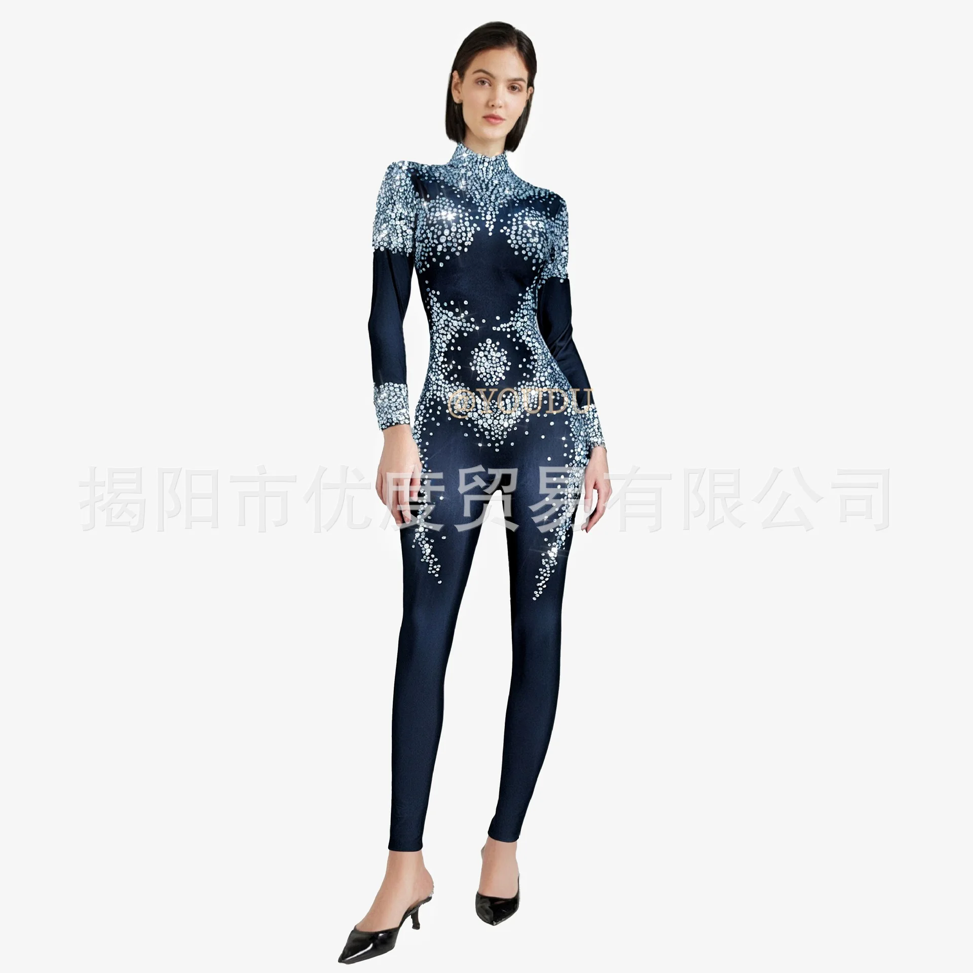 

Black Long Sleeve Shiny Rhinestone Birthday Dress Cocktail Party Night Show Whimsical Jumpsuit Vestido Cerimônia Mulher Elegante