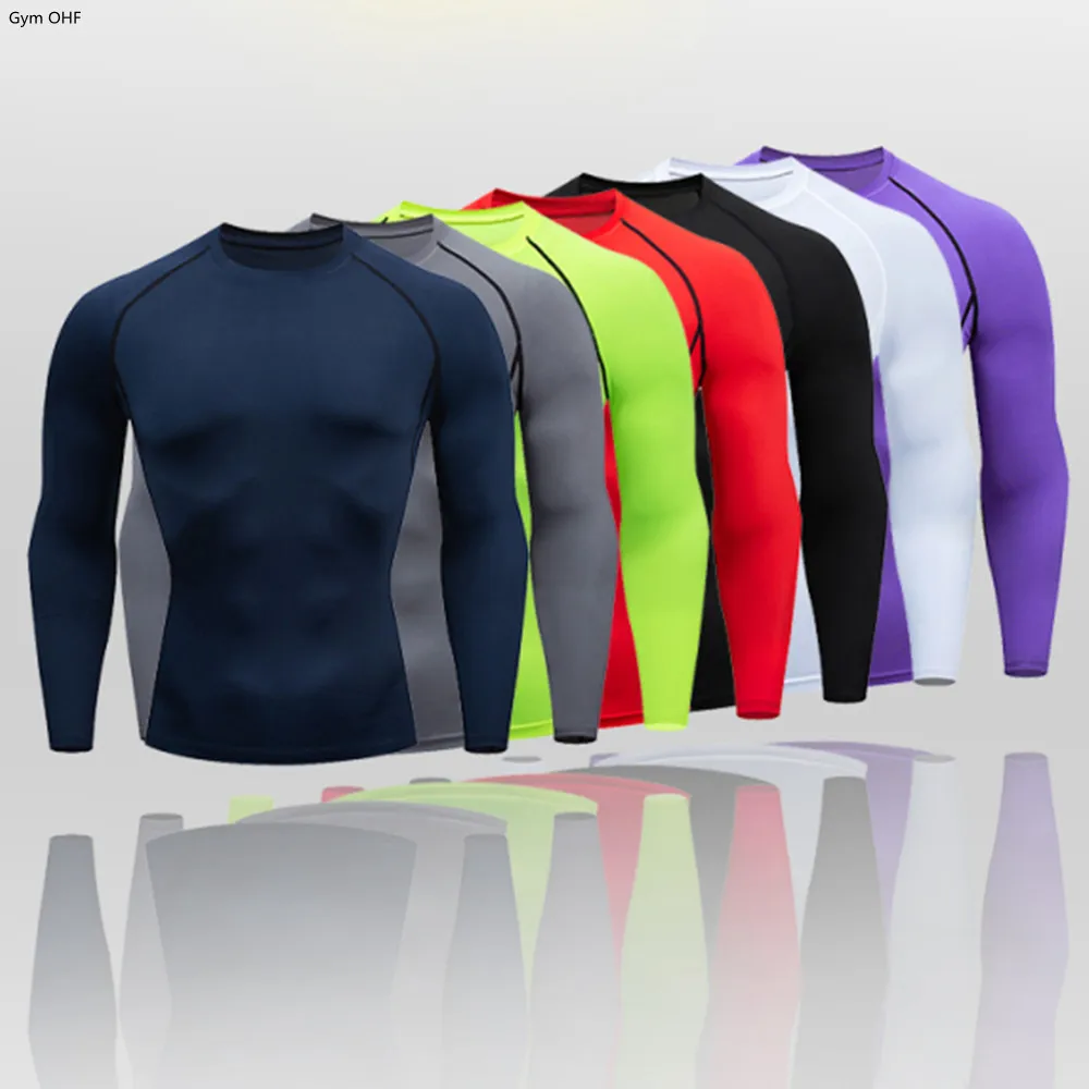 fitness t-shirts gym Compressie Mannen T-shirt Fitness Strakke Running Sport Tshirt Training Jogging Shirts Gym Sportkleding Lange Mouw Snel Droog Rashgard