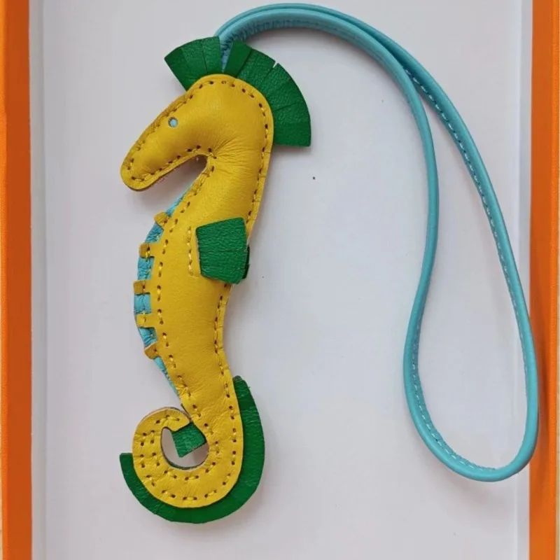 Handmade Leather Seahorse Charm Car Hanging Ornament Keychain Basket Bag Pendant Fashion Accessory