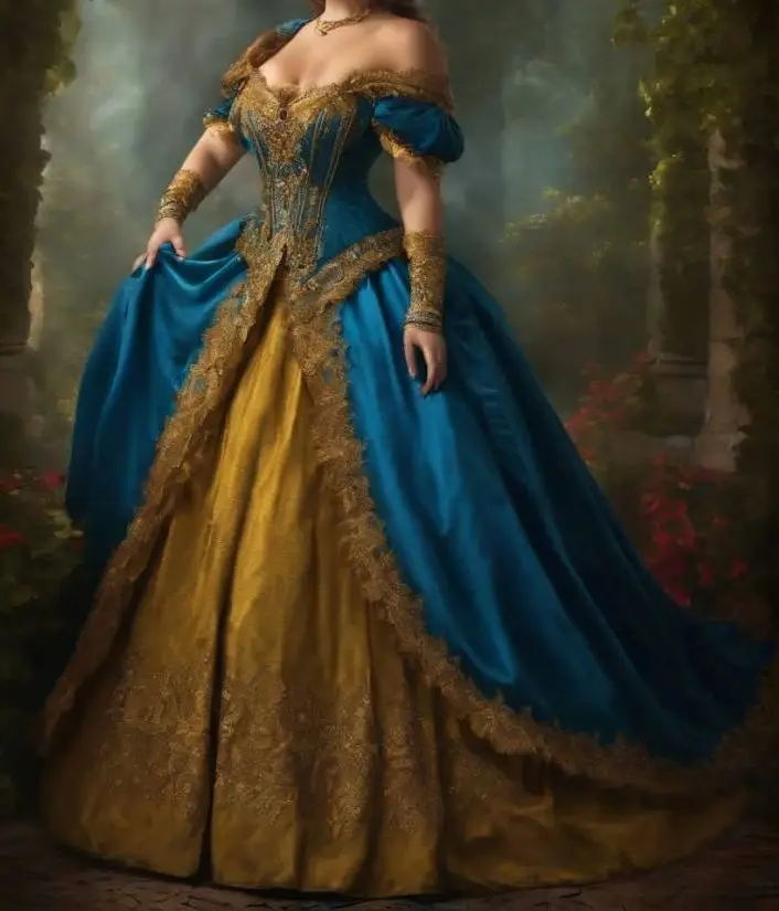 Baroque Princess Prom Dress Blue And Gold Vintage Victorian Masquerade Costume Off Shoulder Customized Medieval Ball Gown Chic
