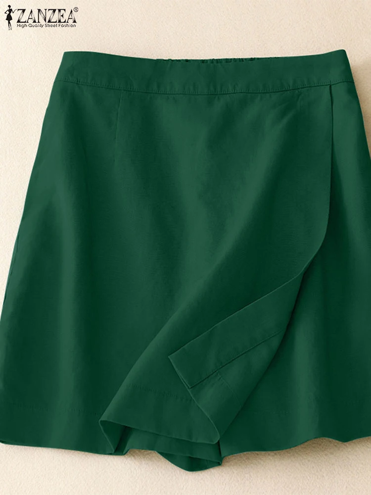 Summer Casual Solid Shorts Skirts ZANZEA Women Vintage Holiday Beach Shorts Elastic Waist Trousers Elegant Loose Work Pantalon