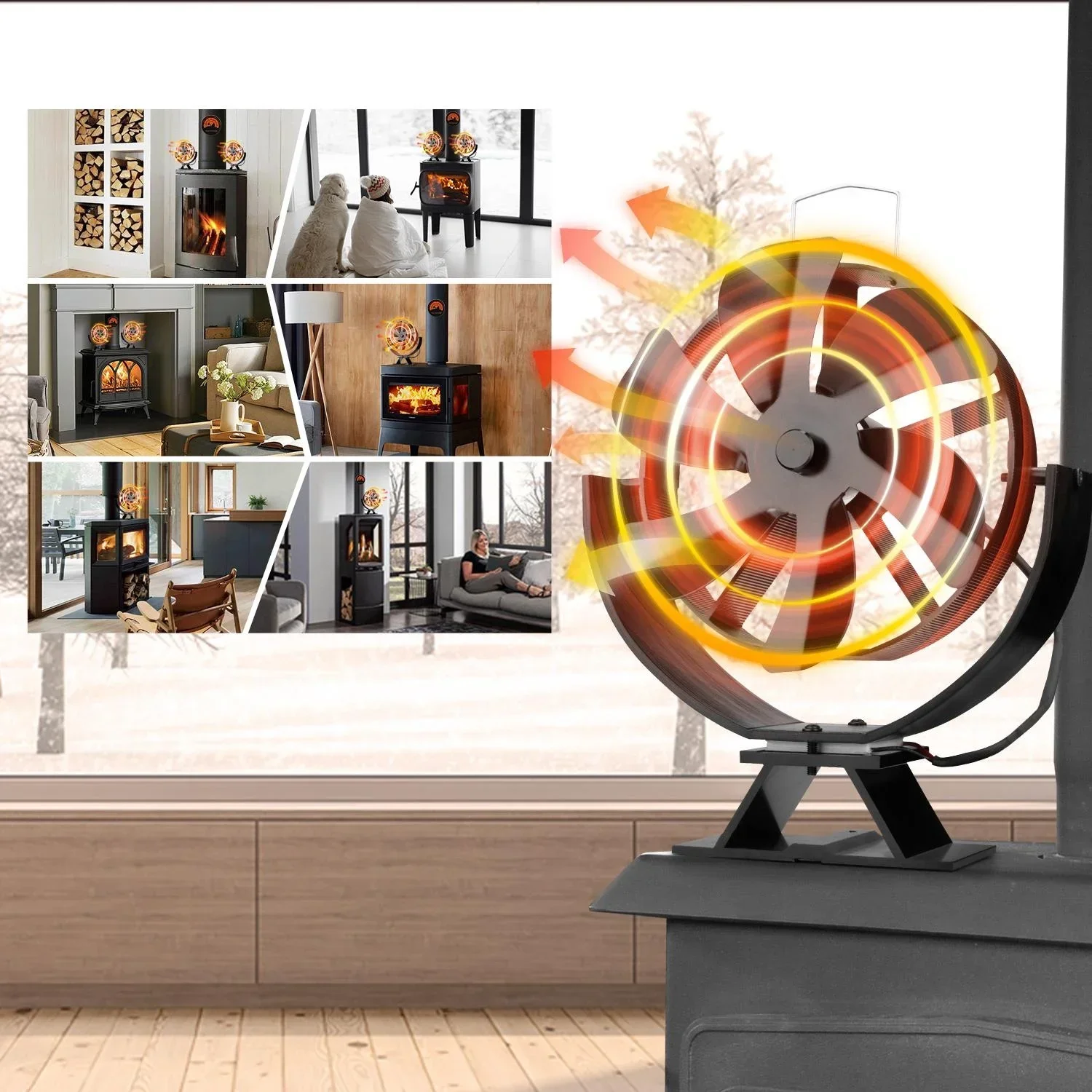 6 Blades Stove Fan Fireplace Heat Powered Log 360° Rotating Wood Burner Ecofan Quiet Fan Home Winter Warm Heat Distribution