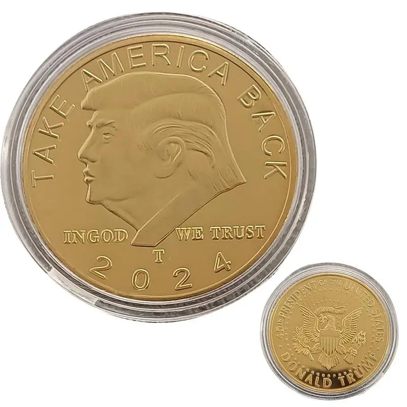 1PCS 2024 New Trump Commemorative Coin U.S. Presidential Campaign Decorative Coin Home Decoration Souvenir Gold Coin Crafts