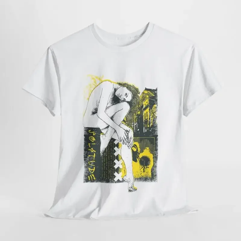 Urban Elegance Mens T Shirt with Stylized Female Figure Vintage Art