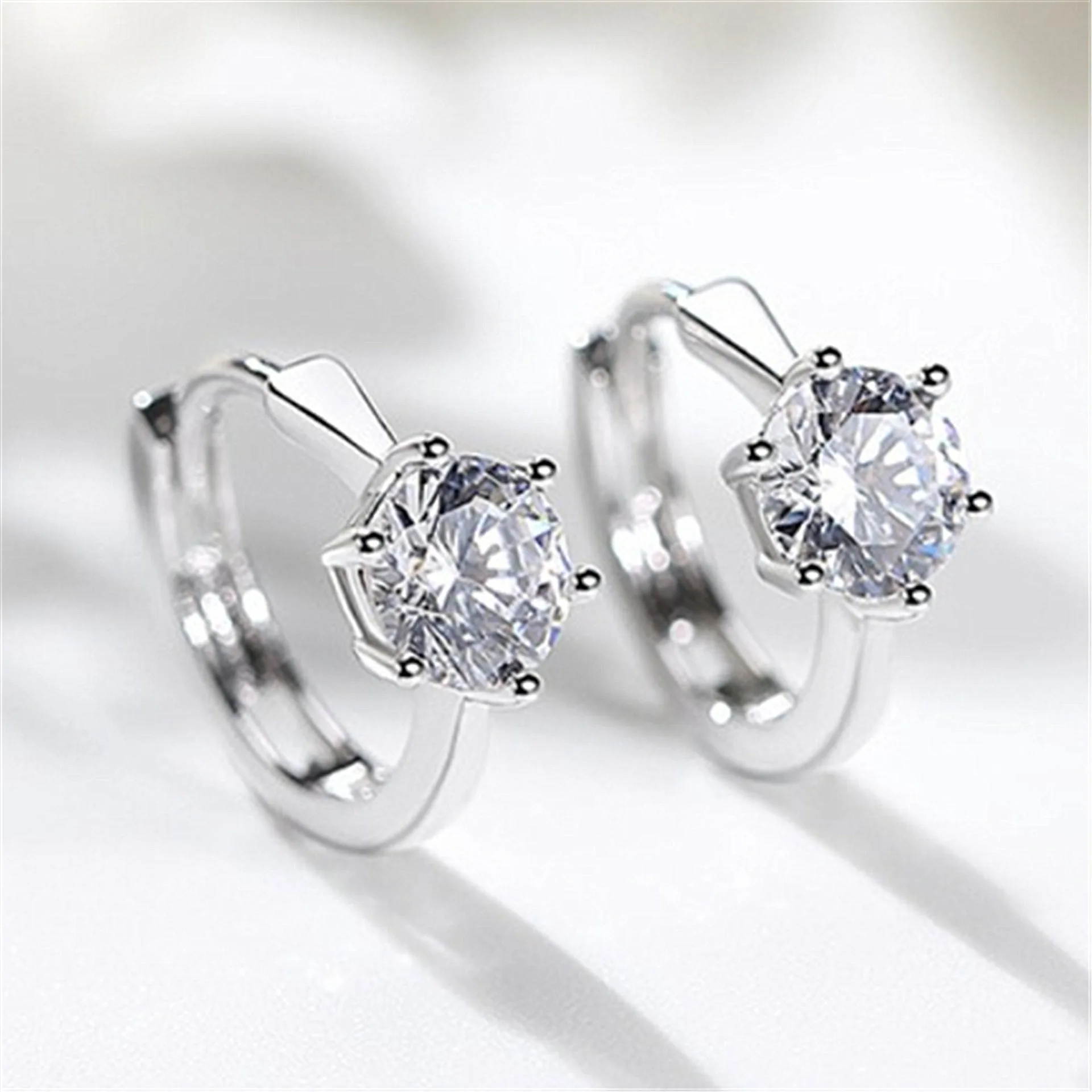 Silver Colour Classic Simple Shiny Zircon Earrings Gold Plating Crystal Stud Earrings Women Fine Jewelry Gift