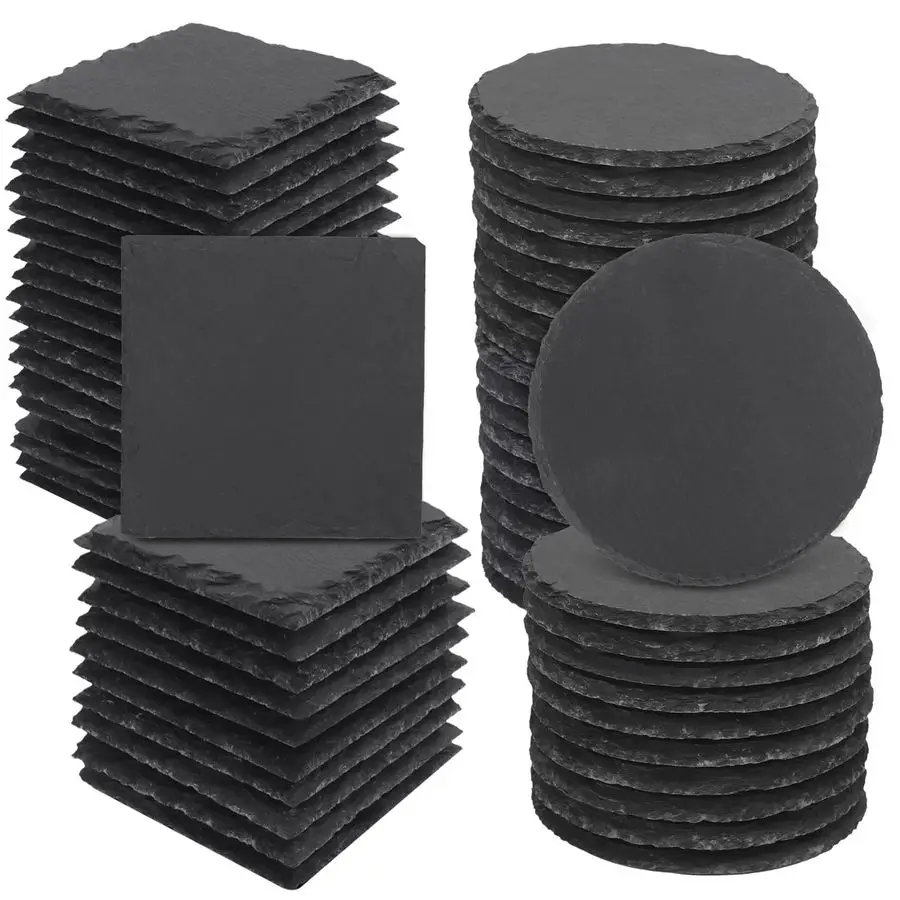 

Pack 4 Inch Slate Coasters,Coaster for Drinks, Black Stone Coasters with AntiScratch Bottom, Ideal for Home Decor, Bar, Housewar