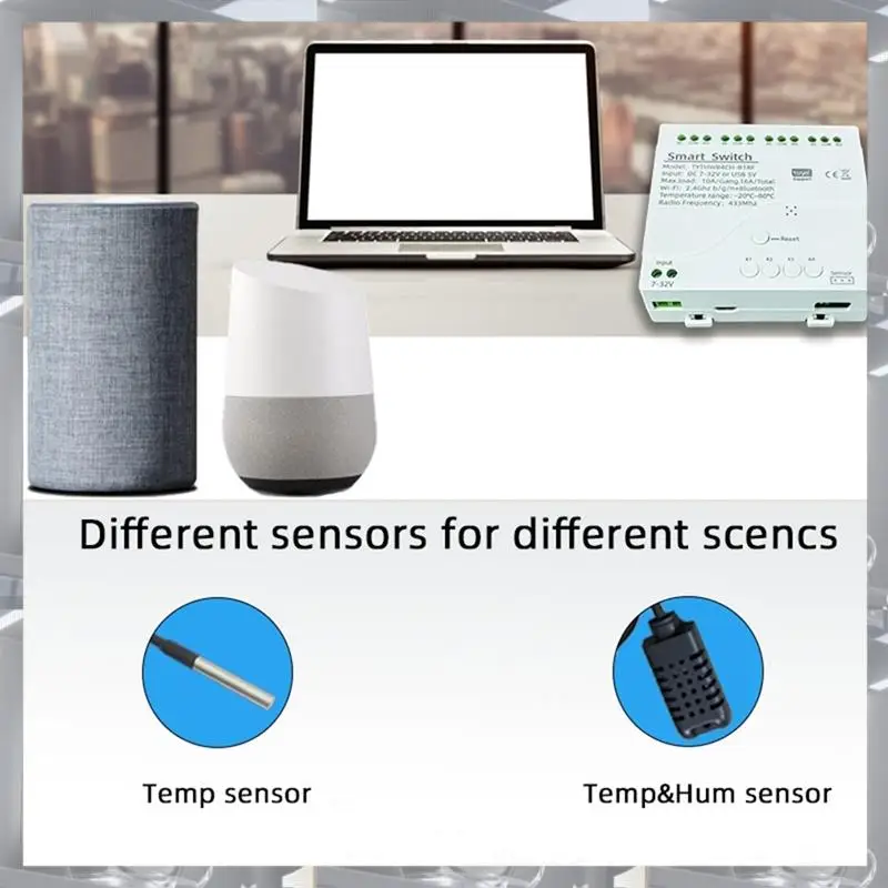Hot Selling-Tuya Smart Wifi 4 Channel Relay With Temperature Humidity Sensor Passive Dry Contact Switch RF433 For Alexa Alice,Tu