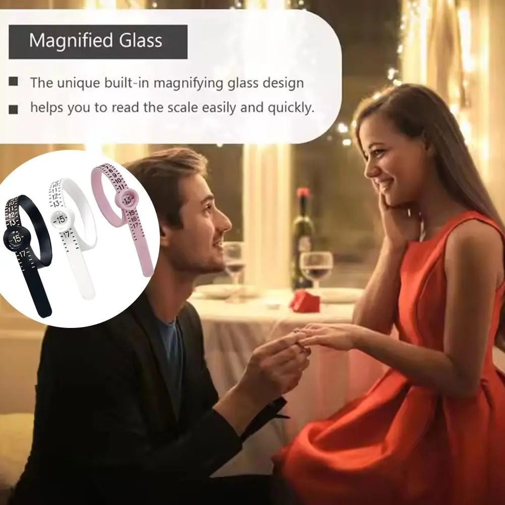 US/HK/EU/UK Size Ruler Measuring Tape Measuring Tool Finger Coil Size with Filter Glass Magnifying Annular Q8C5