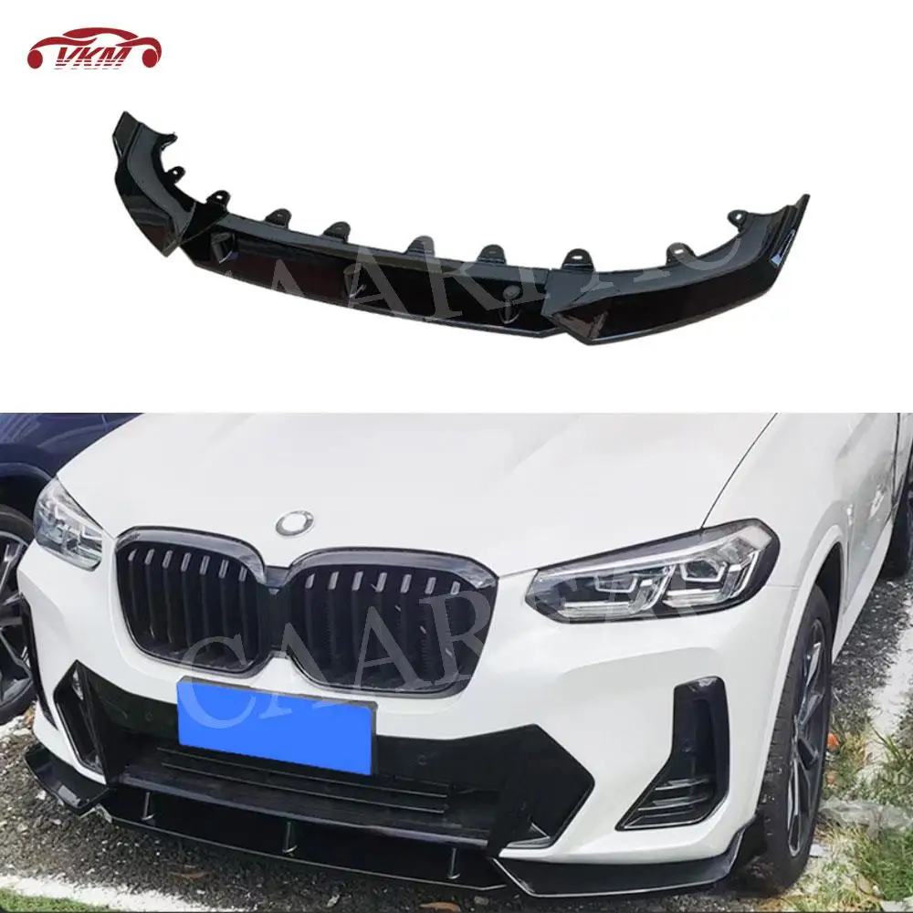 ABS Gloss Black Car Front Bumper Lip Chin Spoiler Carbon Look Extension Covers For BMW X3 G01 X4 G02 M Sport 2022 UP