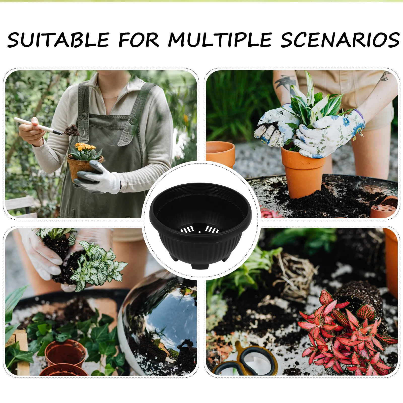 6Pcs Indoor Flower Pot Set Shallow Plastic Succulent Planter Garden Planter Pot Decorative Container for Living Room Office Desk