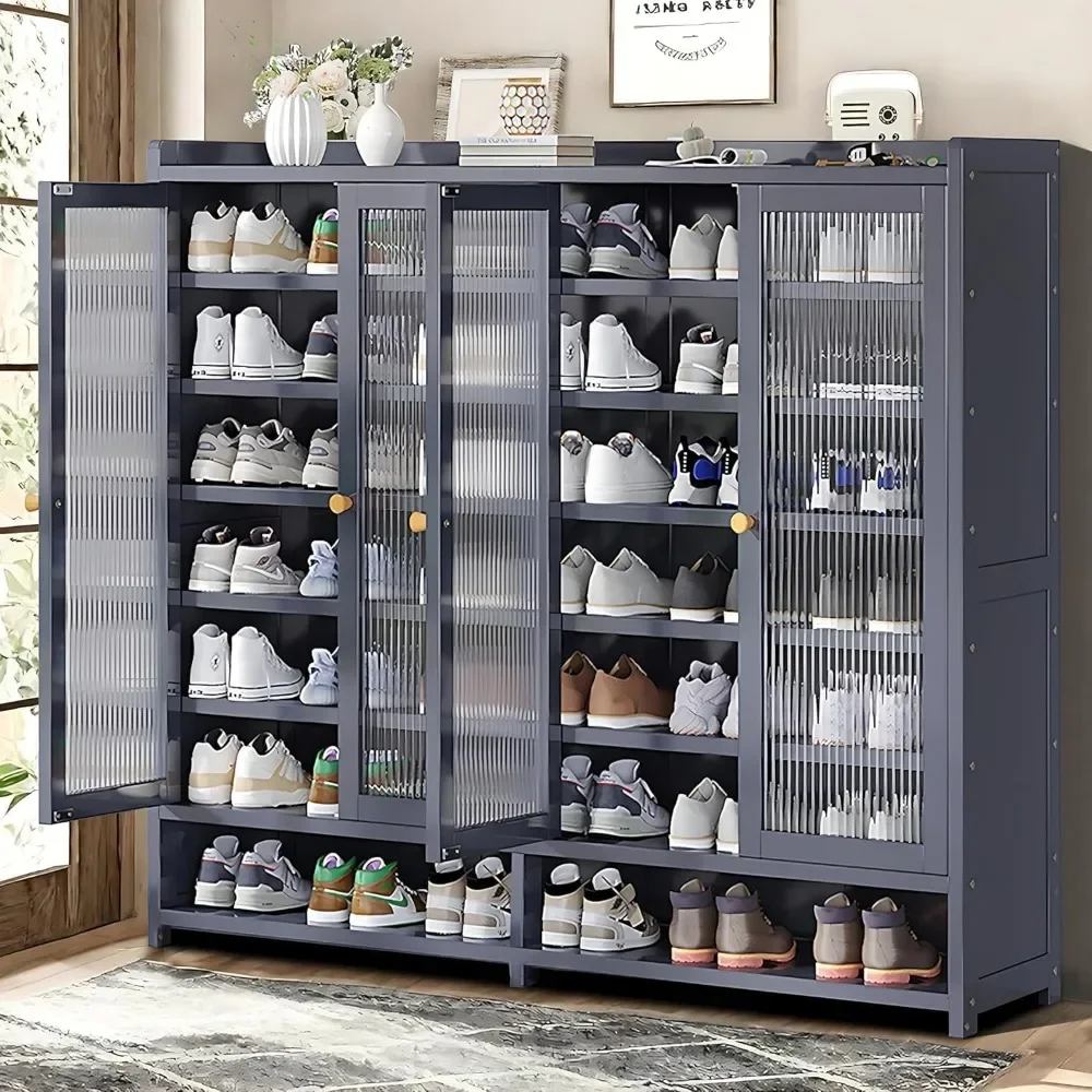 

8-Tier Bamboo Shoe Cabinet, 40 Pairs Shoe Storage Cabinet with Doors, Freestanding Bamboo Shoe Rack Organizer with Shelves