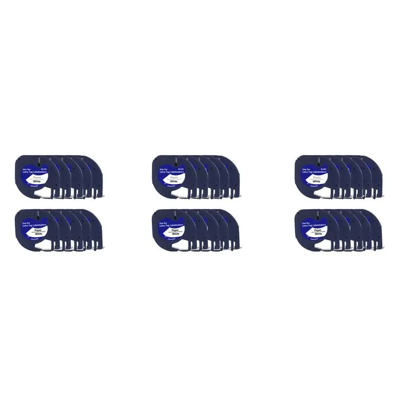 Efficient 30Pcs Label Maker Refills For Dymo Letratag Refills 12Mm X 4M White Plastic Label Tape For Letra Tag Plus LT Label Mak