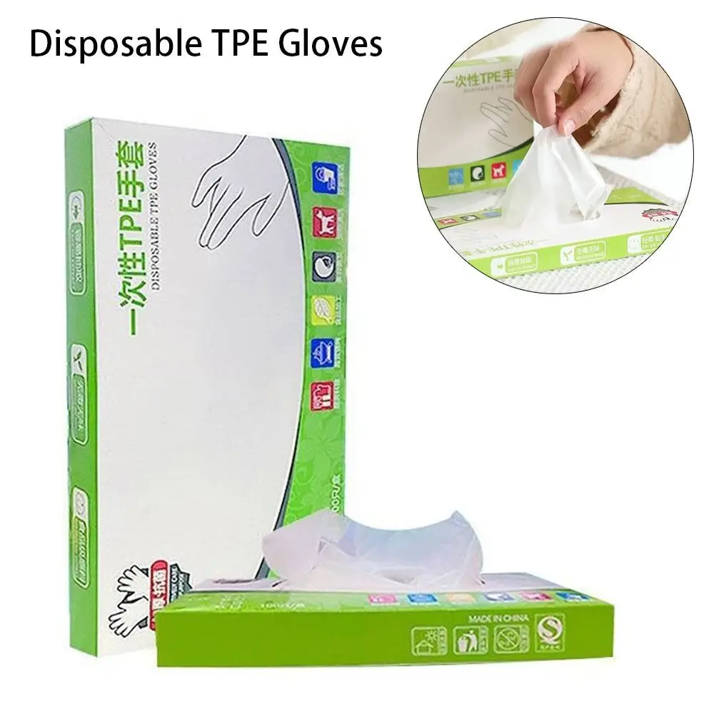 100Pcs Household Acid Work Safety Disposable Gloves Food Grade Transparent Cleaning Gloves Non-Slip TPE Latex Free Gloves
