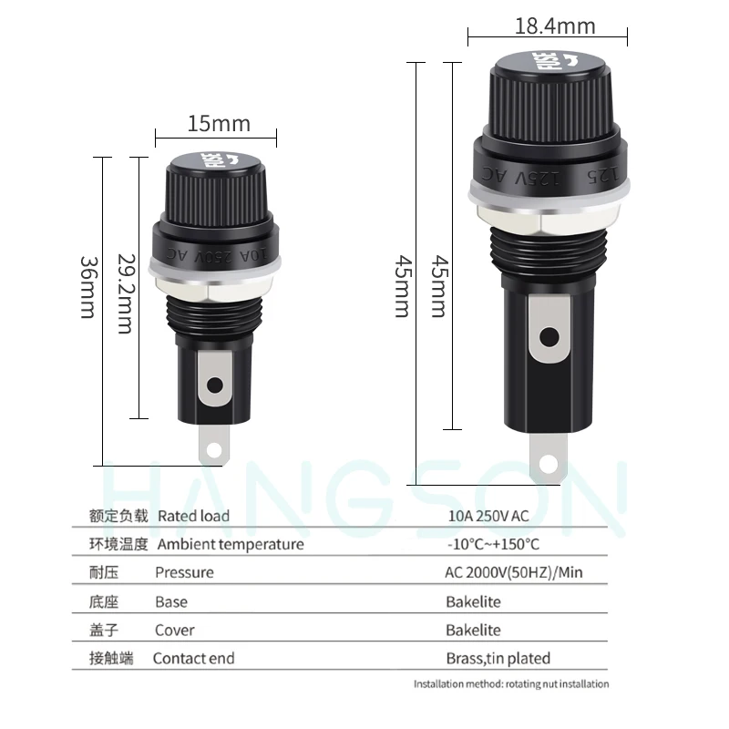 5PCS Panel Mounted Glass Fuse Holder 5*20mm 6*30mm insurance Tube Socket Fuse Holder 5x20 6x30 12MM Screw Cap Panel Fuse Holder