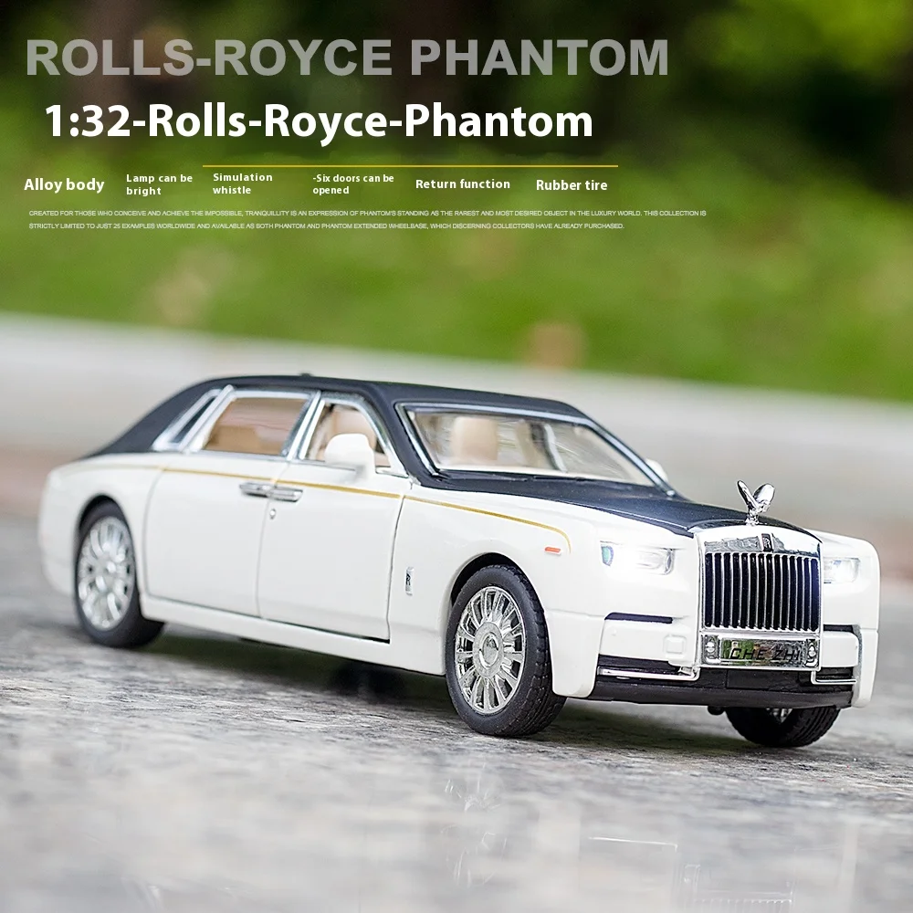 Modèle de voiture jouet en alliage Rolls-Royce Phantom, son et lumière, fonction de retour à ressort rétro, cadeau idéal pour les enfants, échelle