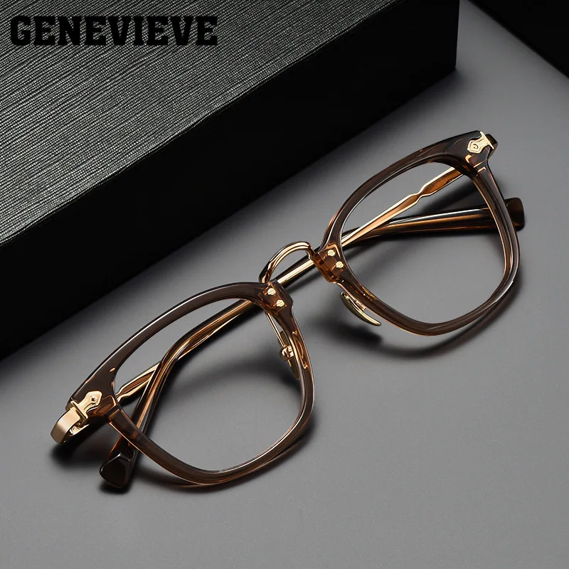 

GENEVIEVE Retro Casual Ultralight Titanium Men's Anti-blue Light Glasses Photochromic Customizable Prescription Eyewear BT55005