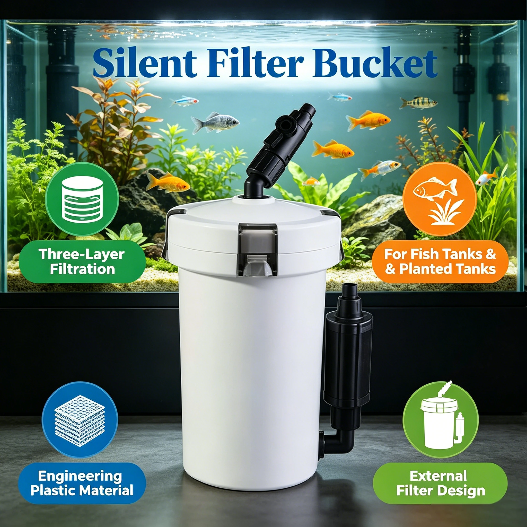 Quiet 3-Stage External Filter For Fish Tank Aquarium Cleaning System High Quality Engineering Plastic Durable Design