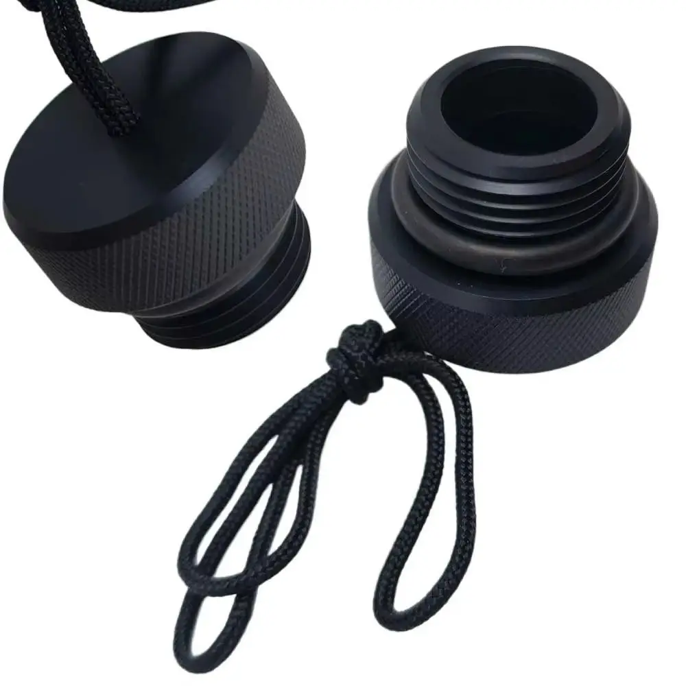 1Pcs ABS Plastic Scuba Diving Dust Cap Black Male Threaded Plug Dive Valve Dust Cover Swivel Lanyard 25x23mm