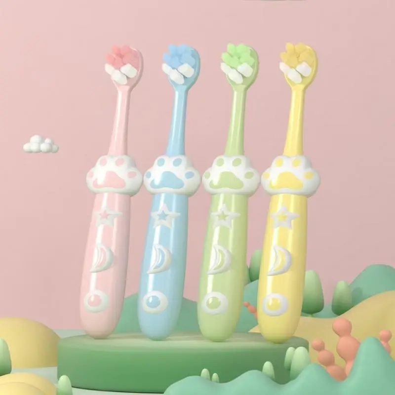 2PCS Soft Bristles Kids Toothbrushes Cat's Paw Shaped Child Cartoon Toothbrush For Kids 3+ Years