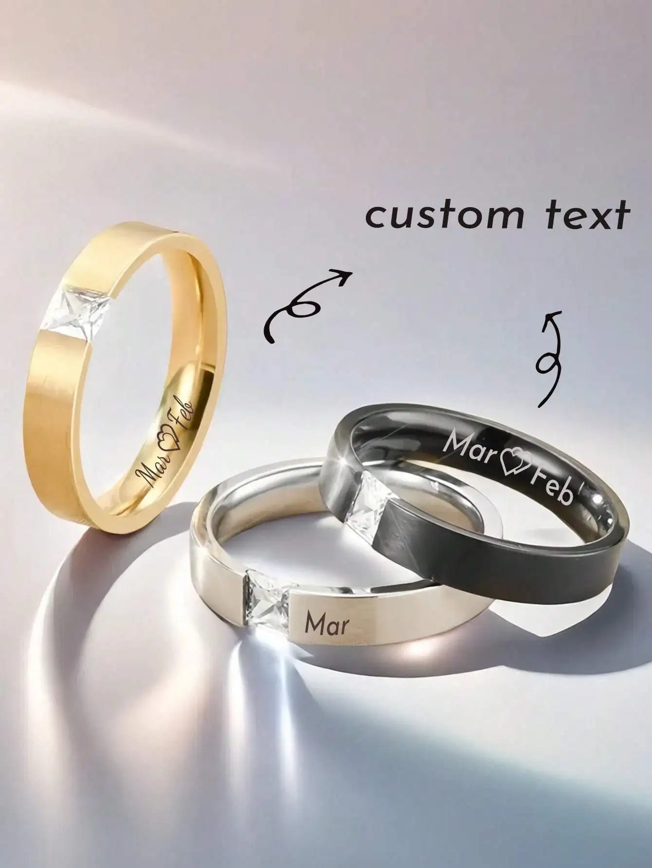 1pcs Customized Simple T-shaped Matte Surface With Diamond Stainless Steel Trendy Ring Ring Neutral Cold Style Hand Jewelry