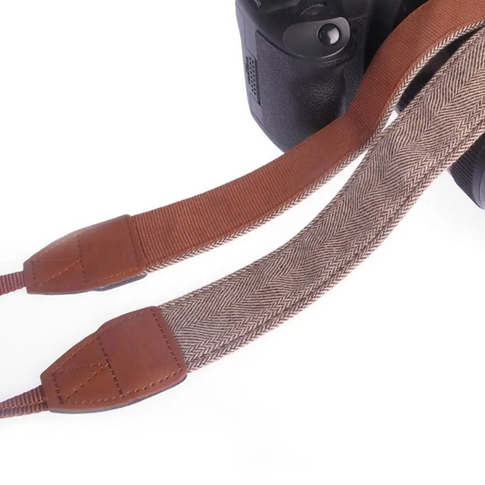 Vintage Cotton Leather Camera Strap SLR DSLR Camera Accessories Shoulder Neck Belt Adjustable Camera Belt for Sony/Nikon/Canon