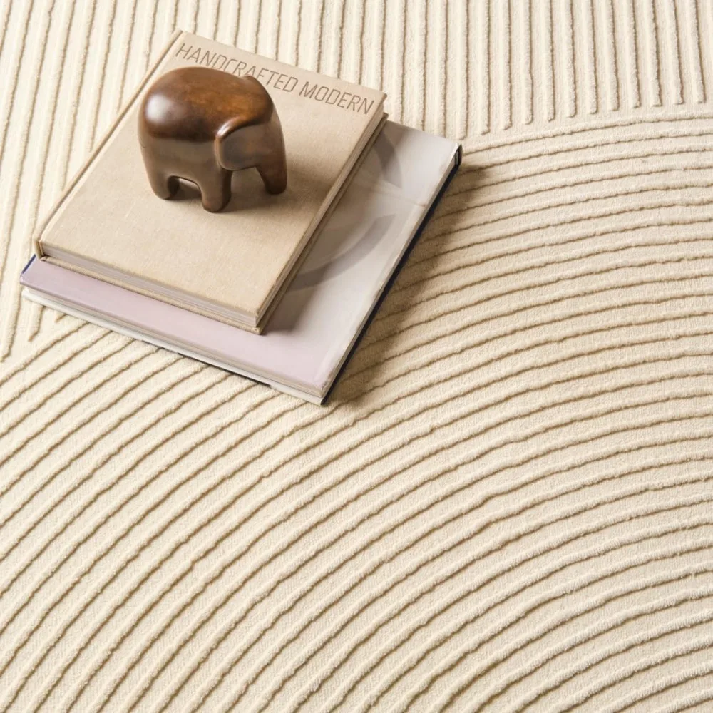 Record 6'7"x9' Washable Area Rug for Living Room Bedroom - Medium Pile, Beige, Cream