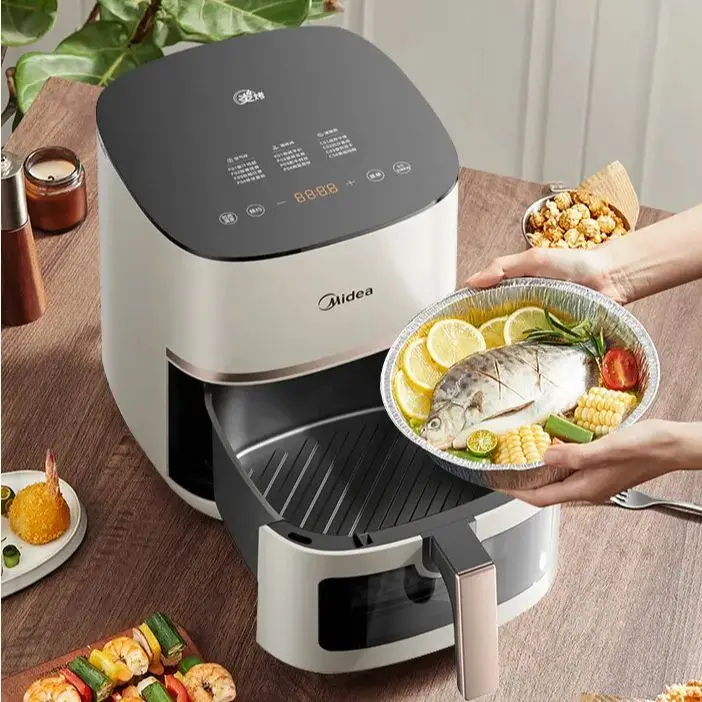 Midea Air Fryer with Dual Heat Sources, Large Viewing Window, Multifunctional Steam and Grill Combination for Home Use