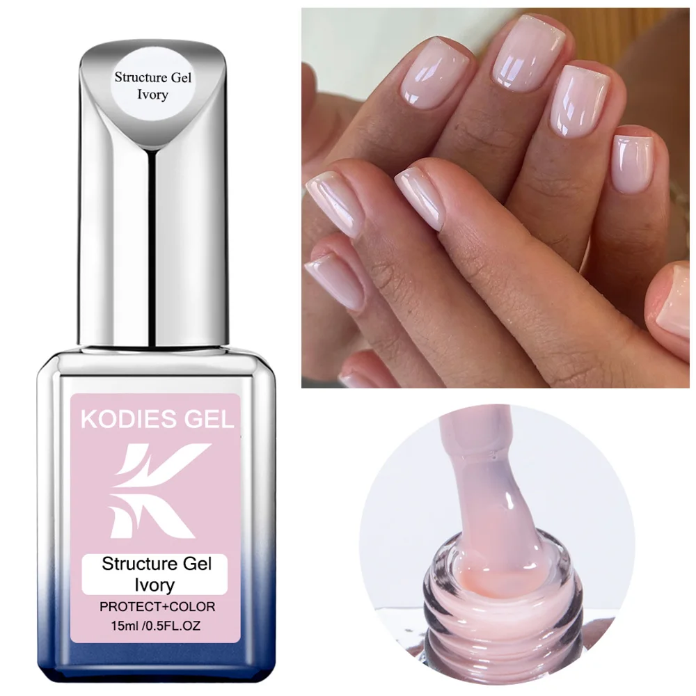 KODIES GEL Base de goma esmalte de uñas 15ML manicura francesa marfil Color Pastel Natural estructura UV Gel barniz híbrido manicura