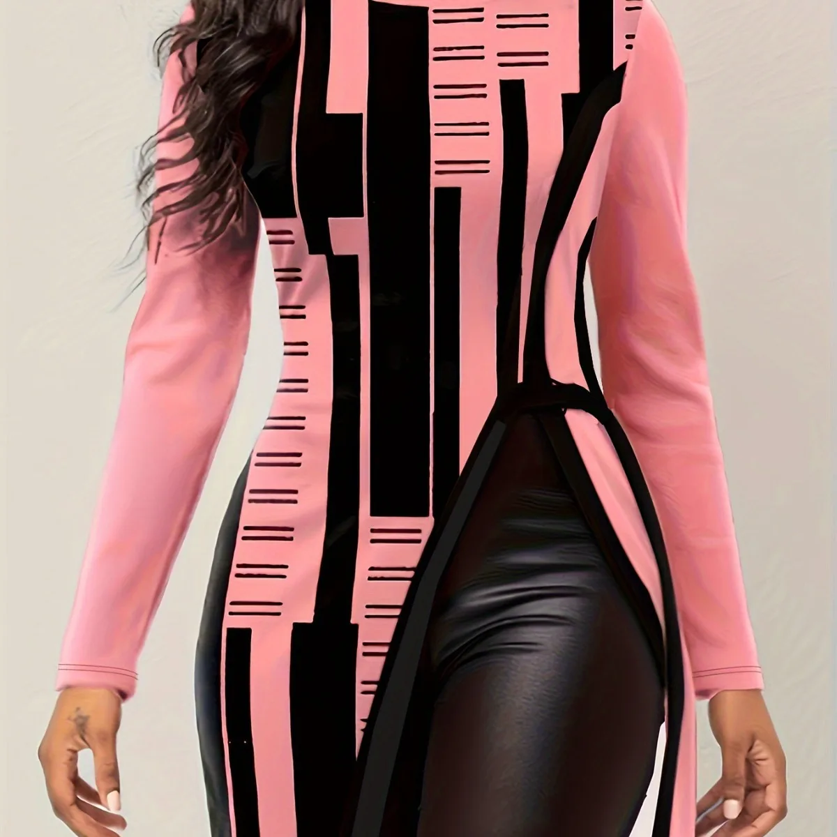 

Женская юбка с длинными рукавами и круглым вырезом с геометрическим принтом весна/лето 2025 г.