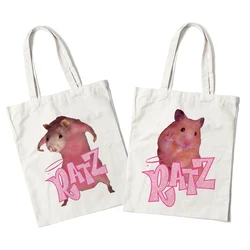 Bolso de mano Kawaii Ratz reutilizable para mujer, bolsa de compras de lona, bolso de compras Harajuku, bolso de hombro, bolso ecológico, bolso grande y lindo