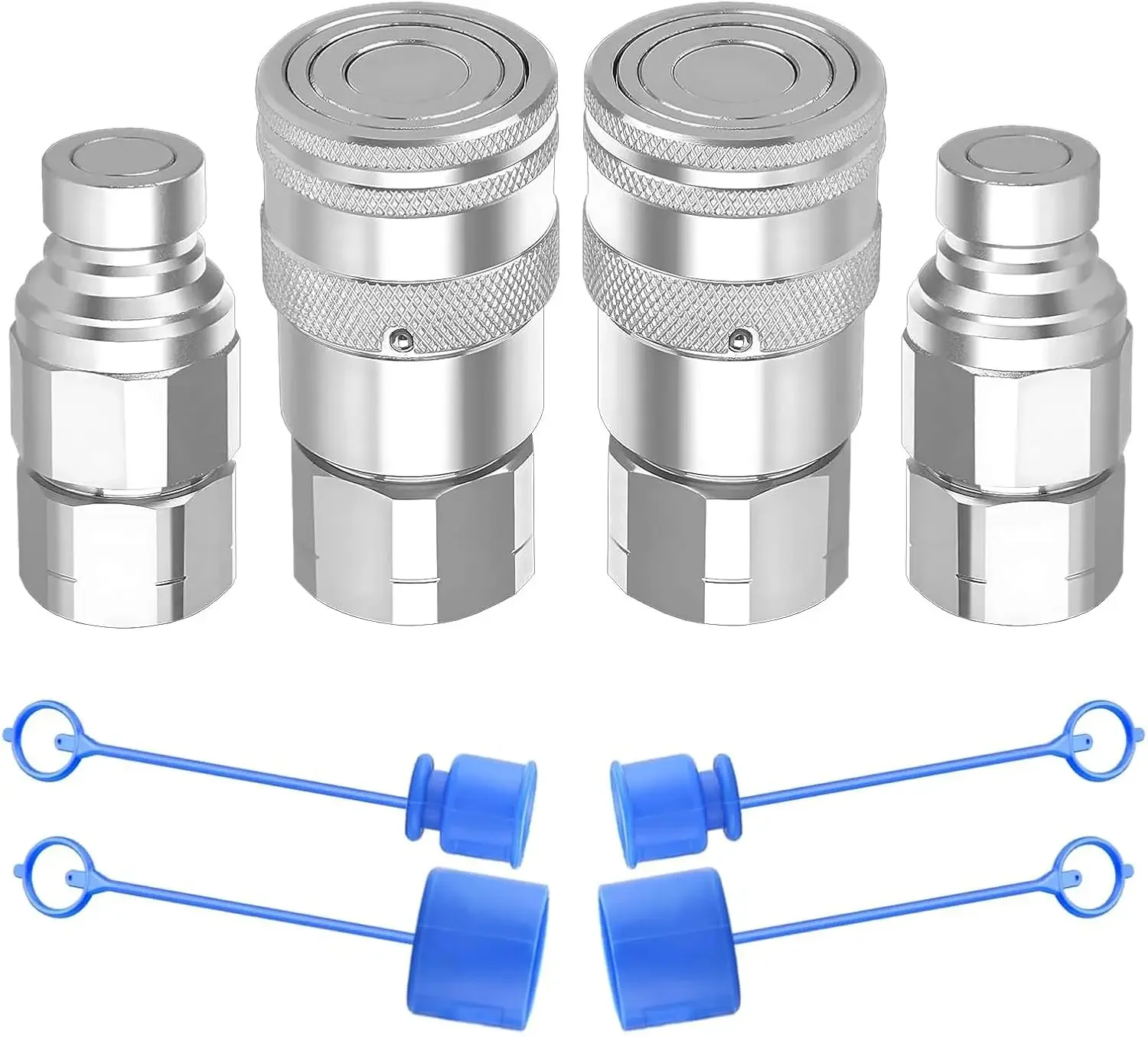 2Set NPT Flat Face Hydraulic Quick Connect Couplers/Couplings With Dust Cap 1/4 3/8 1/2 NPT Thread For Skid Steer Models