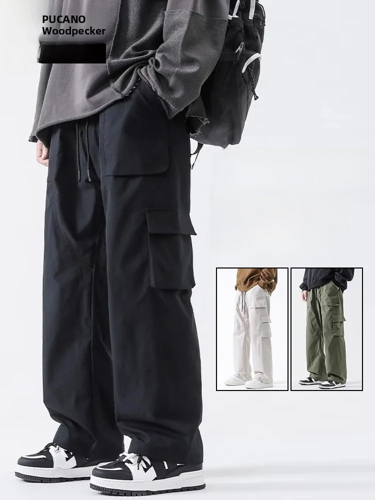 

Американские повседневные рабочие брюки, мужские широкие летние тонкие свободные прямые повседневные брюки из дышащего полиэфирного волокна