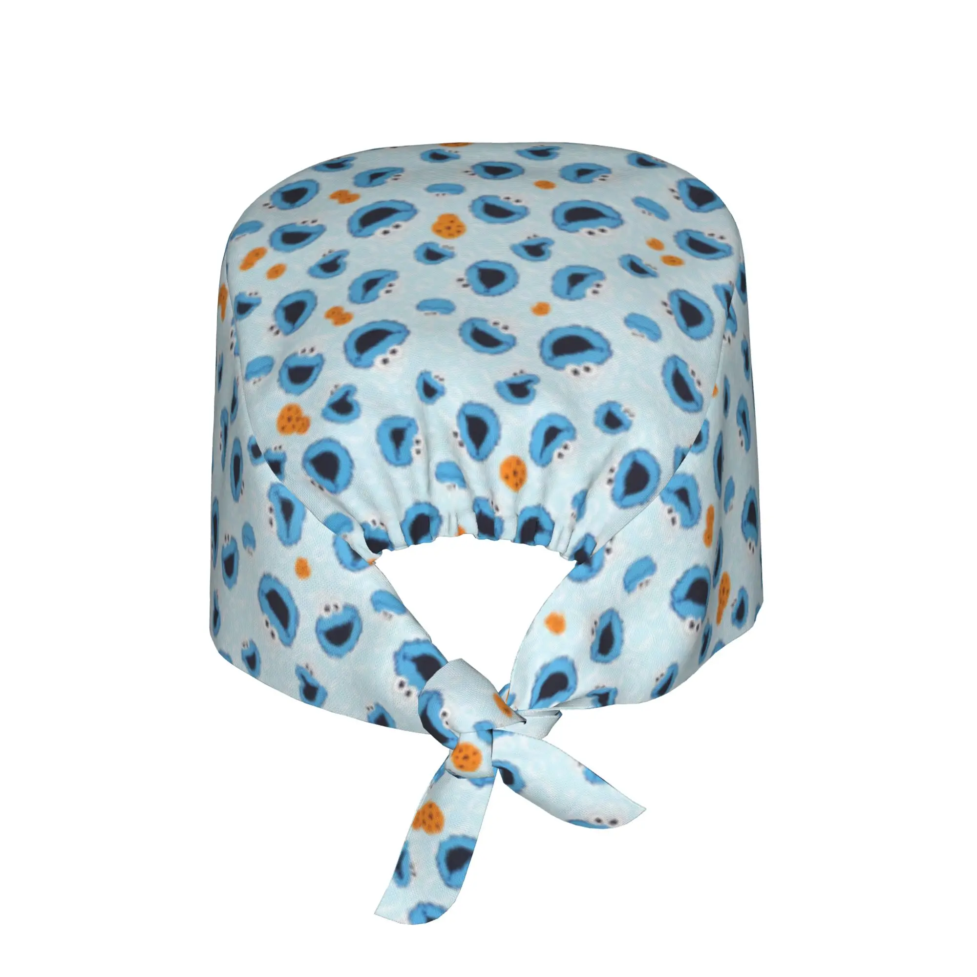 Custom Cookie Monster Anime Scrubs Cap Surgical Hats Women Men Elmo Cartoon Operating Room Cap Nursing Cap Lab Works Hat