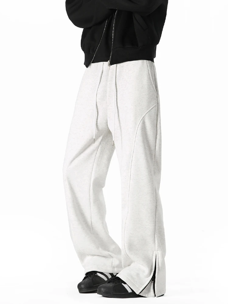 

Men's Thiened Fce Lined Casual Pants Spring Autumn Winter High Street Wide Leg Long Trousers Knife Slit Sweatpants