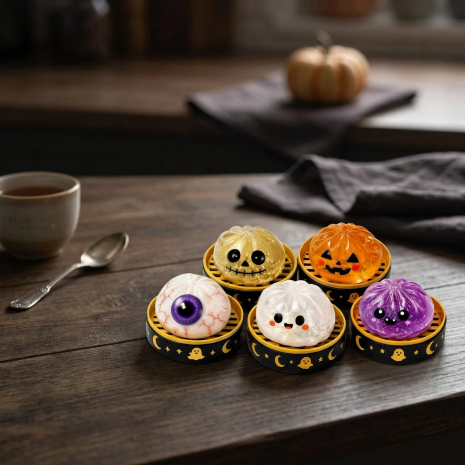 12個入り-ハロウィン餃子スクイーズおもちゃ-かわいいゴースト餃子スクイーズ-感覚刺激-ストレッチ可能-子供用、デスク用