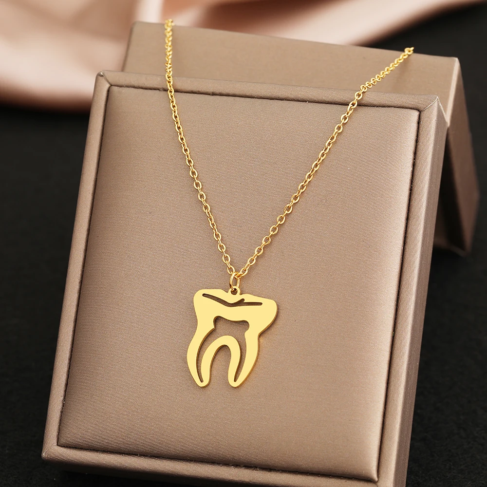 Stainless Steel Necklaces Wisdom Teeth Pendants Chains Aesthetic Choker Fashion Male Necklace For Women Jewelry Party Girl Gifts