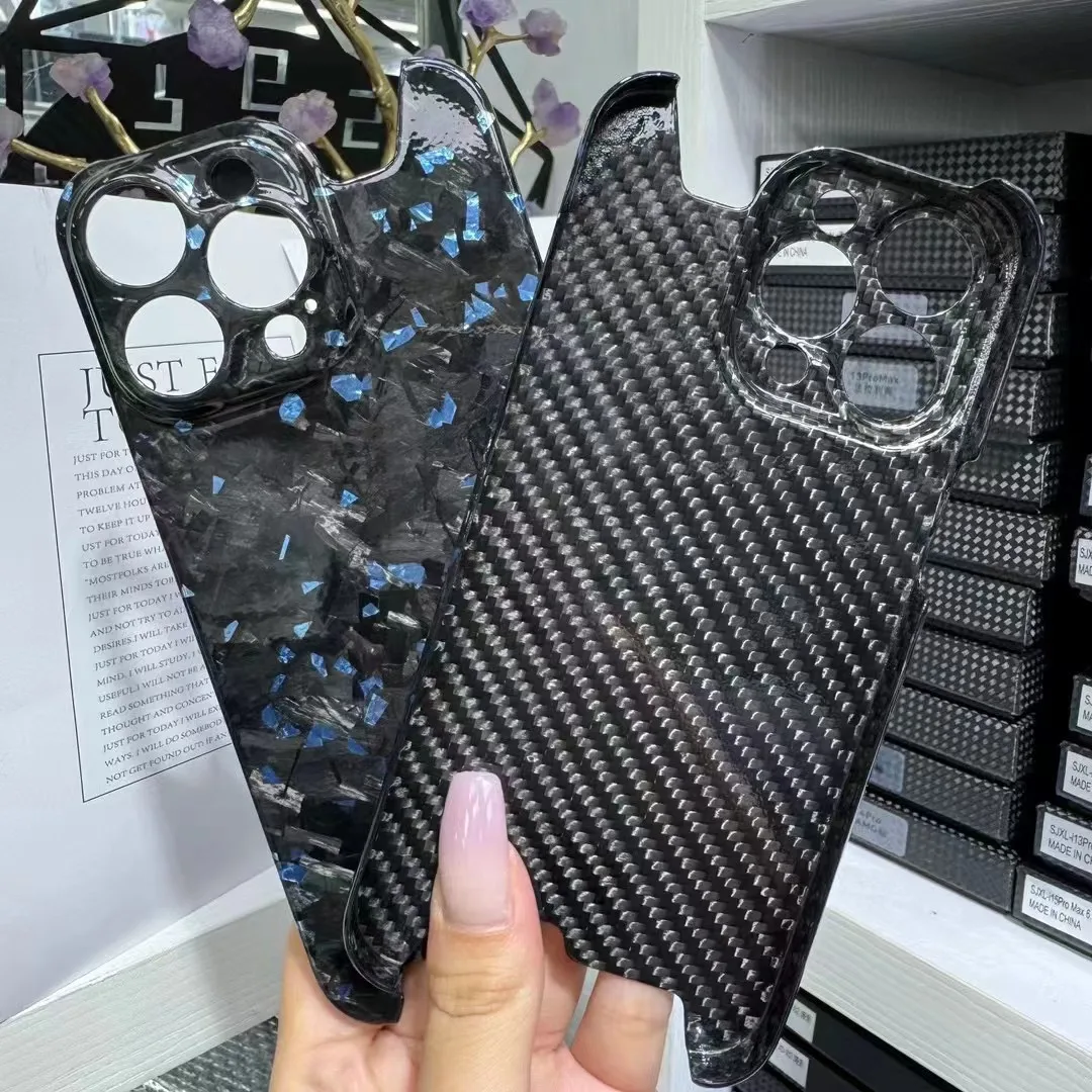 

Real Carbon Fiber Case for iPhone 15 Pro Max Luxury Forging Bright Aramid Fiber Back Cover for iPhone 15 pro max Case