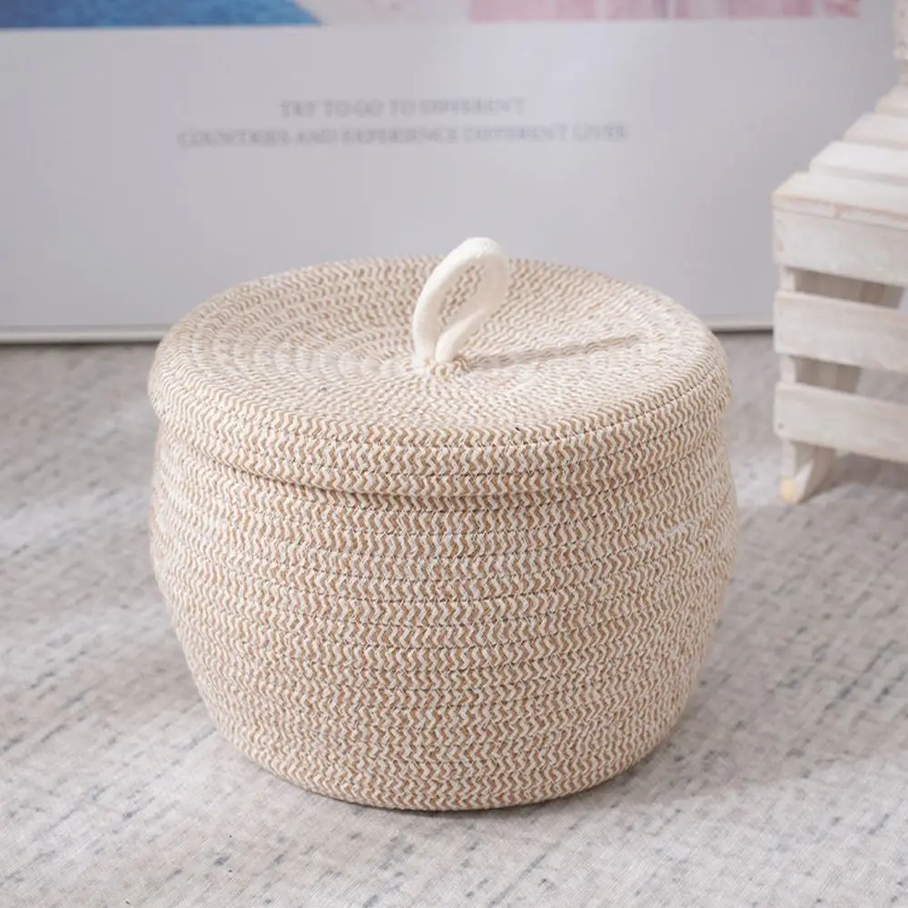 Cotton Rope Storage Basket with Lid Decorative Basket Kitchen Gadgets Organizing Basket for Home