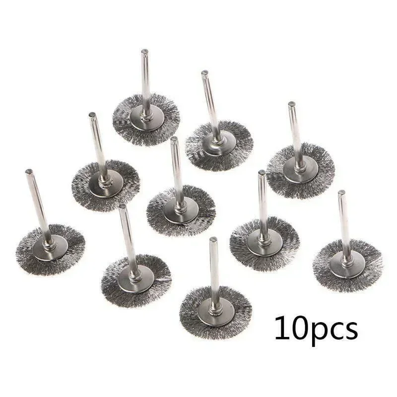 10Pcs 22/25mm Stainless Steel Wire Brush T-shaped Rotary Tool For Drill Polishing Deburring Cleaning Accessories