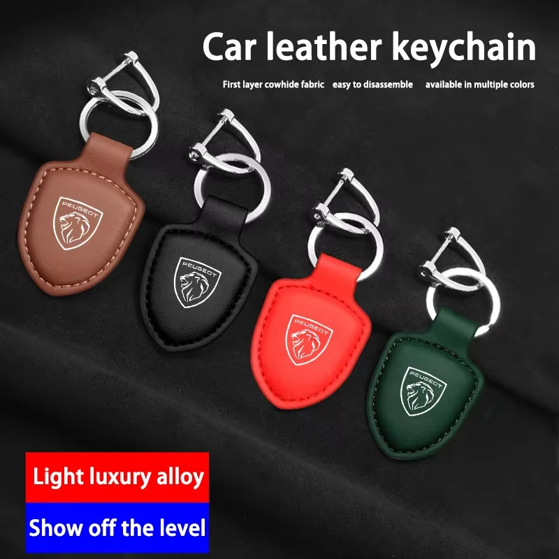

Car Shield Leather Keychain Key Ring Pendant Holder Gift For NEW Peugeot 206 208 207 3008 308 2008 107 508 607 Accessories