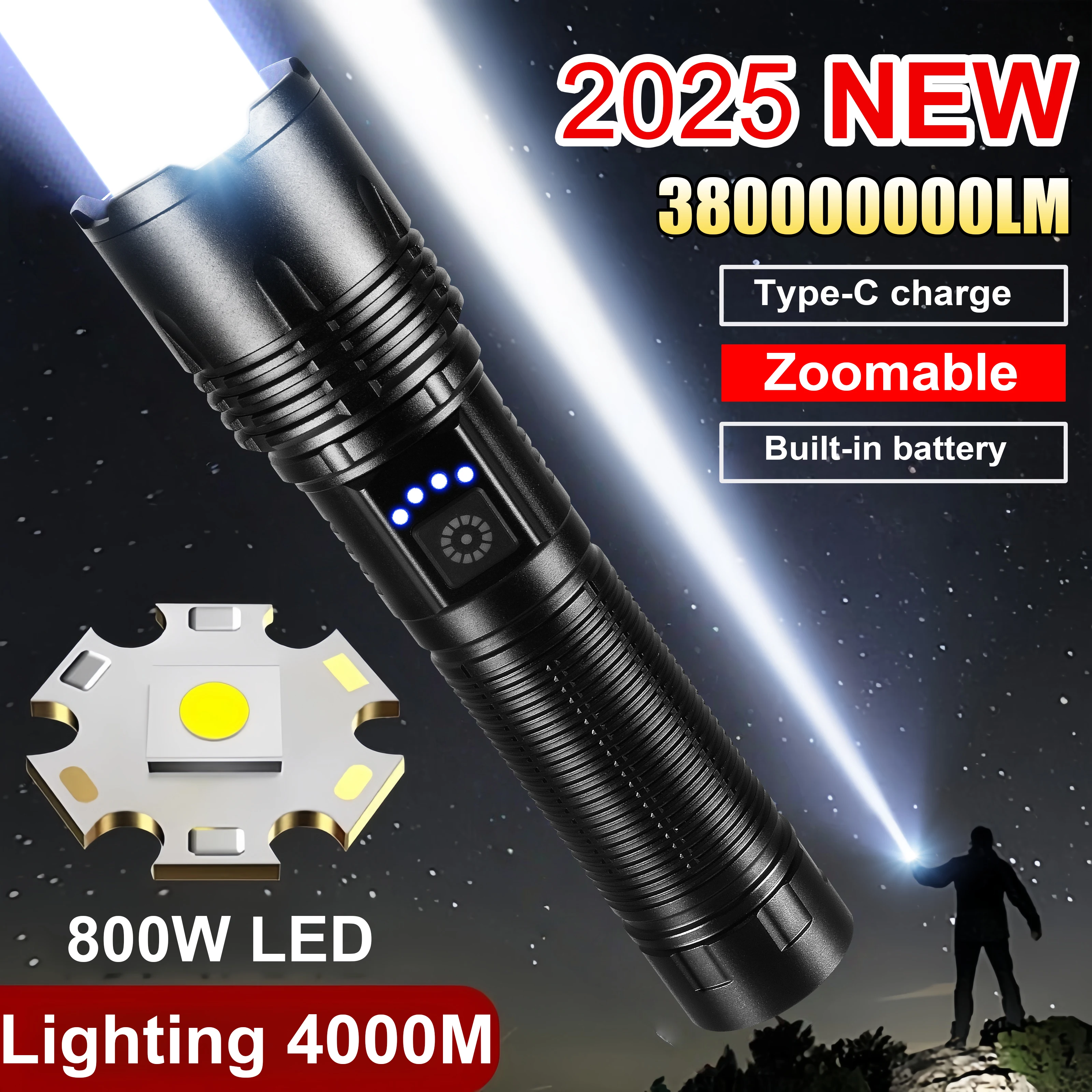 2025 جديد مصباح LED فائق السطوع مصباح يدوي 85000000LM ضوء قوي الشعلة التكتيكية قابلة للشحن مصباح محمول فانوس التخييم في الهواء الطلق #1