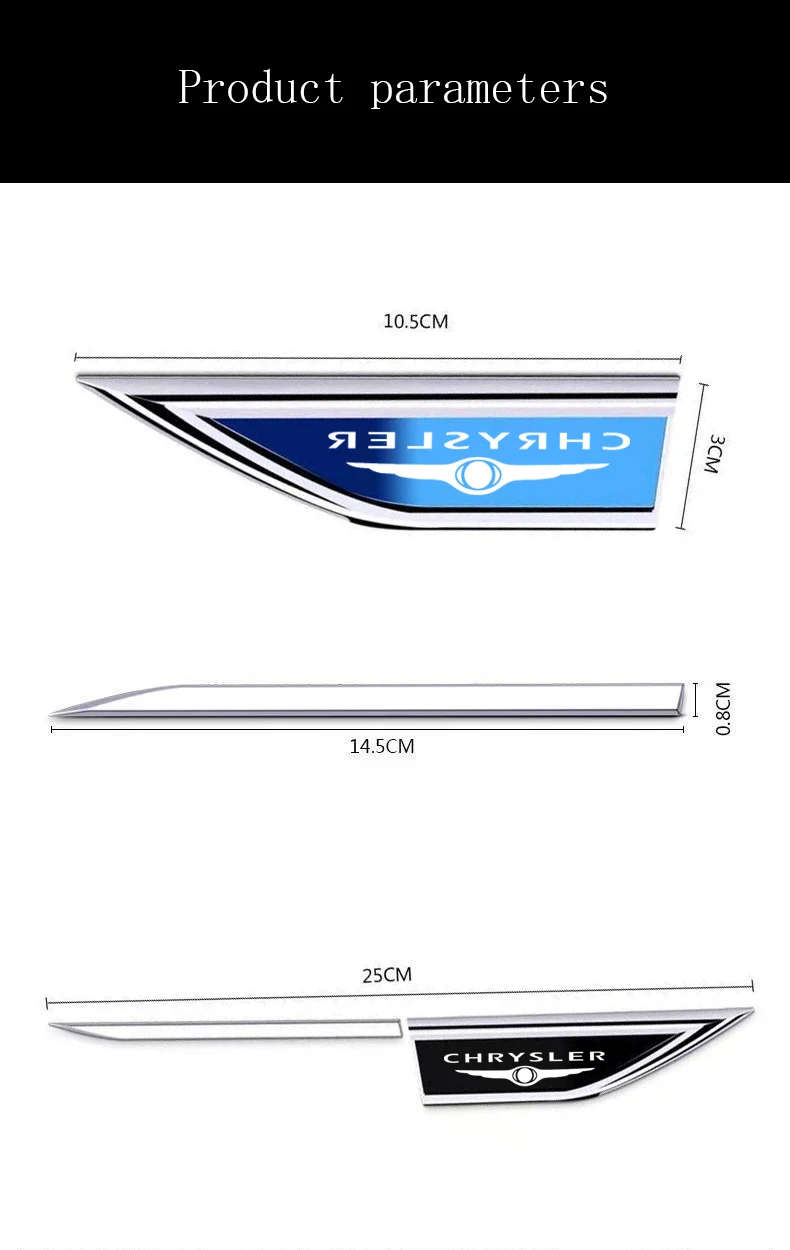 2pcs metal modified body fender trim variant stickers for Chrysler 300c 300 Pacifica 200 Sebring PT Cruiser Car