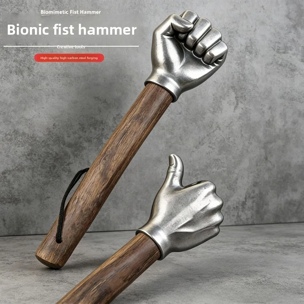 Creative Biomimetic Fist Hammer High Carbon Steel Solid Hammer Wooden Handle Self-Defense Window Breaker Decor Self Defense