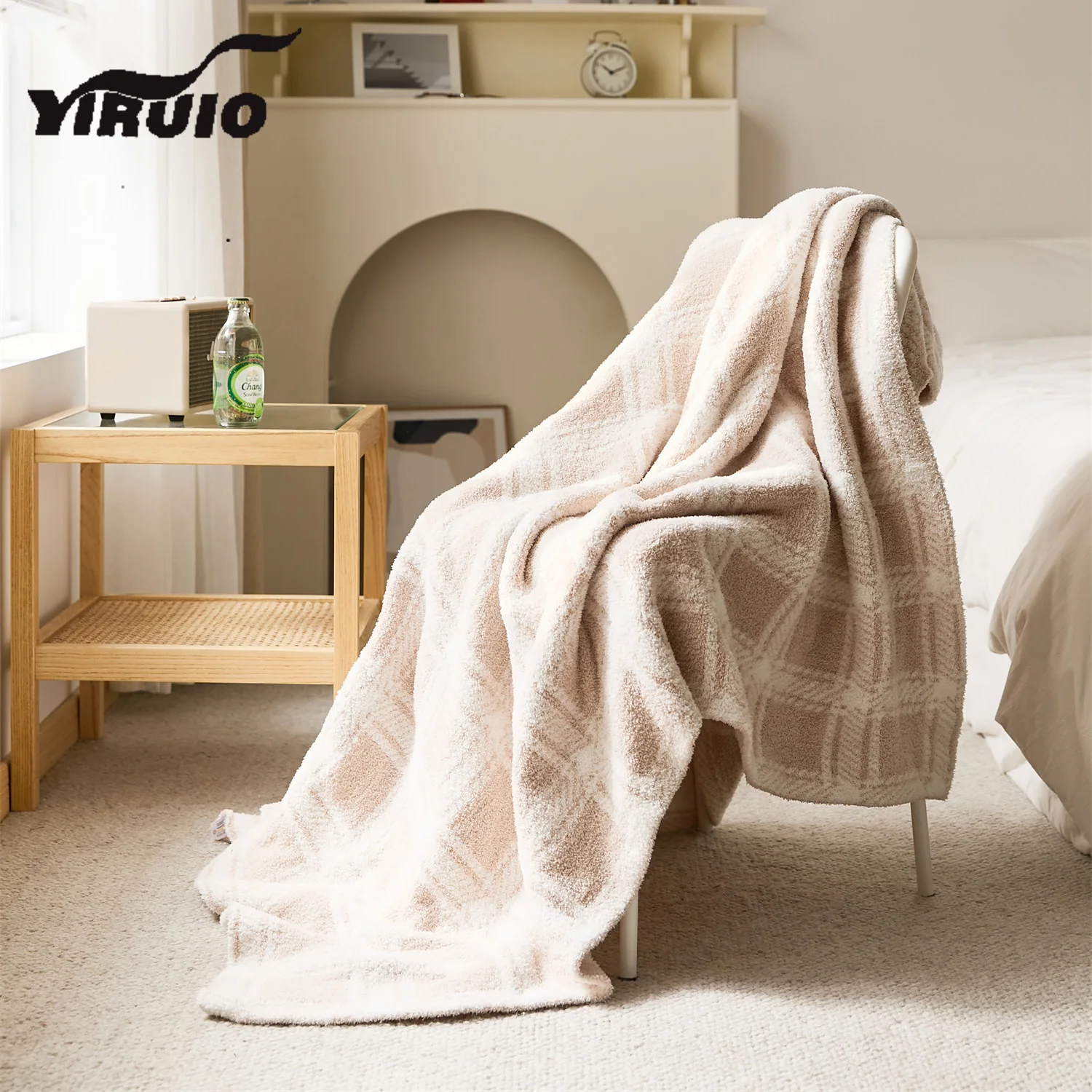 

YIRUIO Hairy Fuzzy Stripe Plaid Blanket Throw Wearable Outdoor Travel Car Airplane Soft Shawl Blanket Office Home Nap Blankets