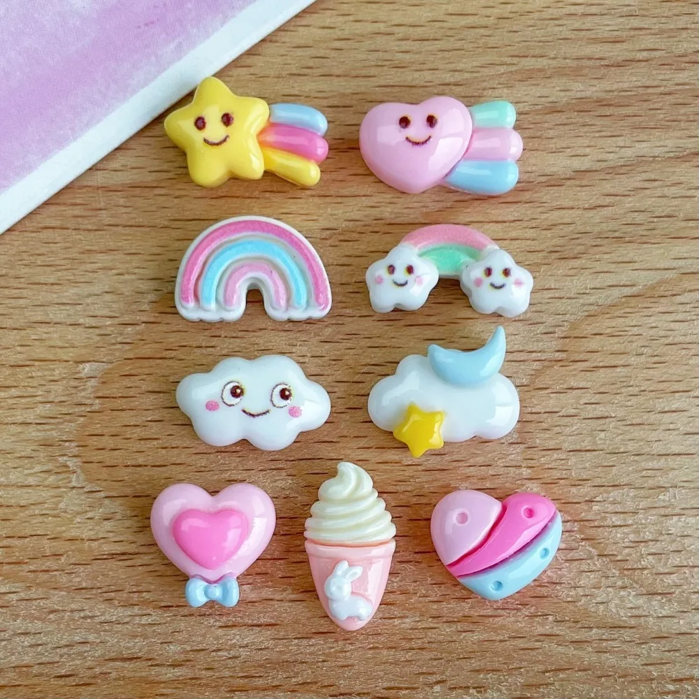 30pcs Kawaii Candy Color Resin Flatback Cabochons Cloud Rainbow Heart Ice Cream Charms DIY Phone Case Hair Clip Craft Decor