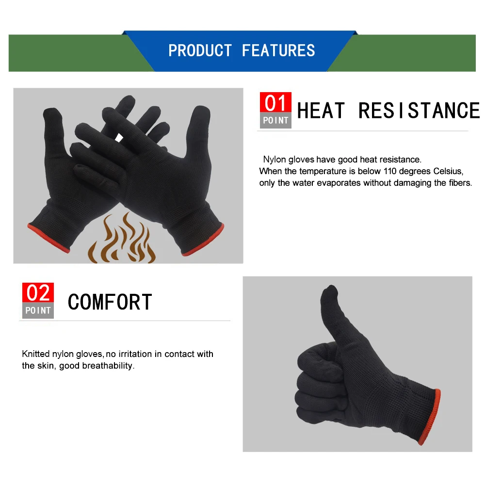 10Pairs Black Work Nylon Gloves Car Sticker Install Glove Nylon Anti-Static Carbon Film Vinyl Wrap Window Tint Styling Accessory