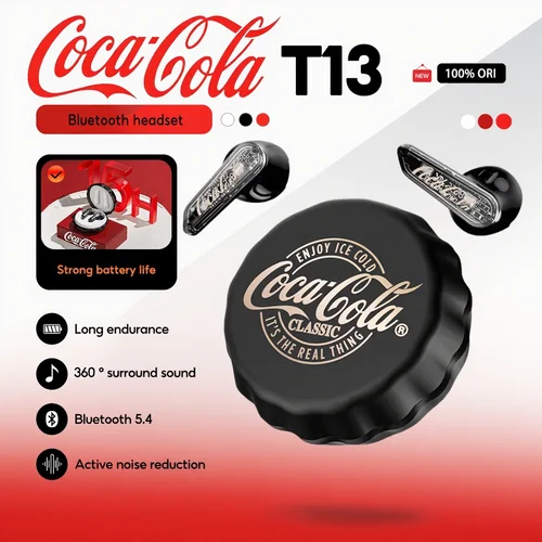 Imagen 1 del producto Auriculares inalámbricos Coca - Cola T13 True, semi-in-ear, controlador dinámico de 13 mm, cancelación de ruido ENC, Bluetooth 5.4